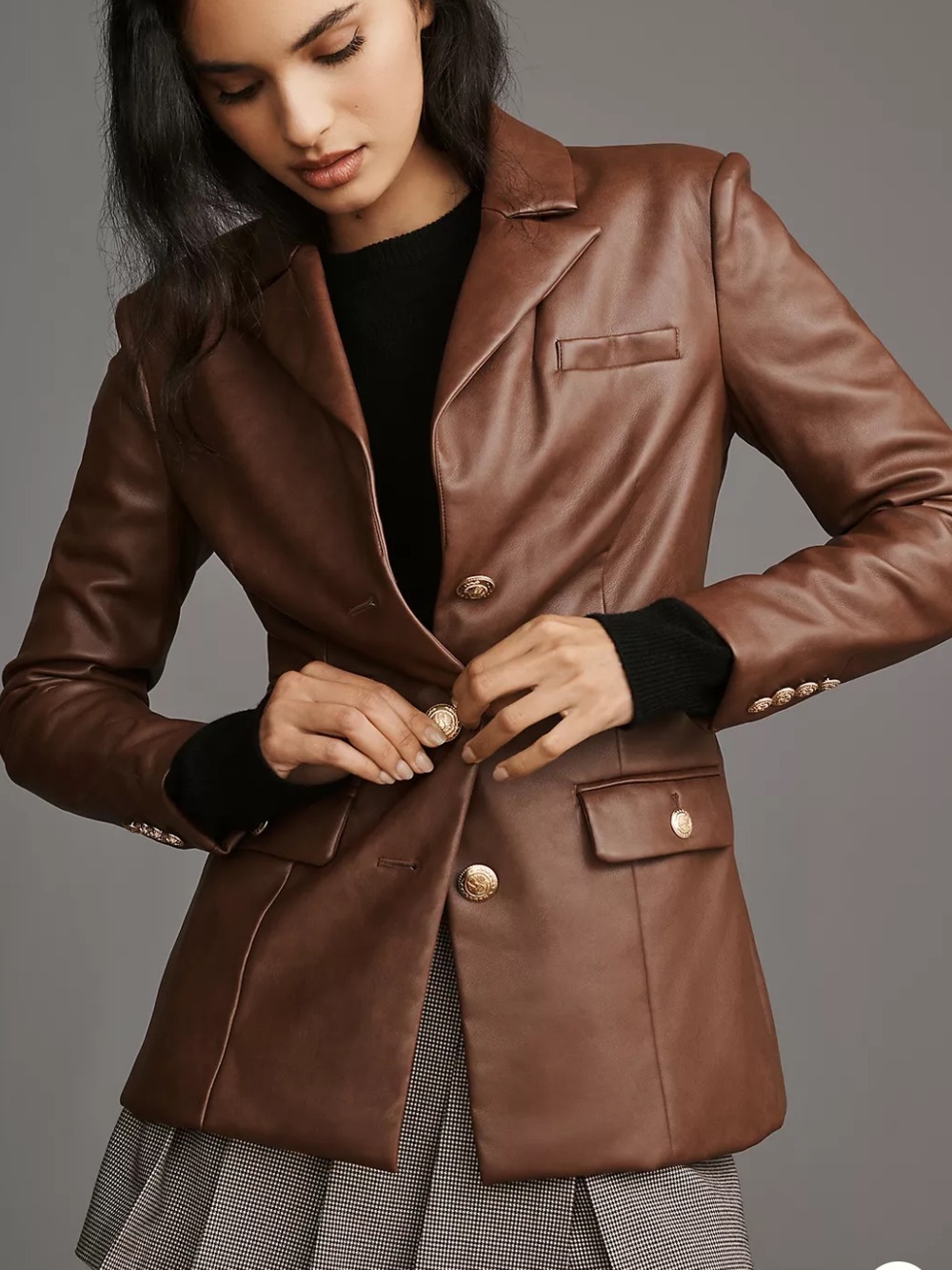 Avec Les Filles faux leather brown military blazer